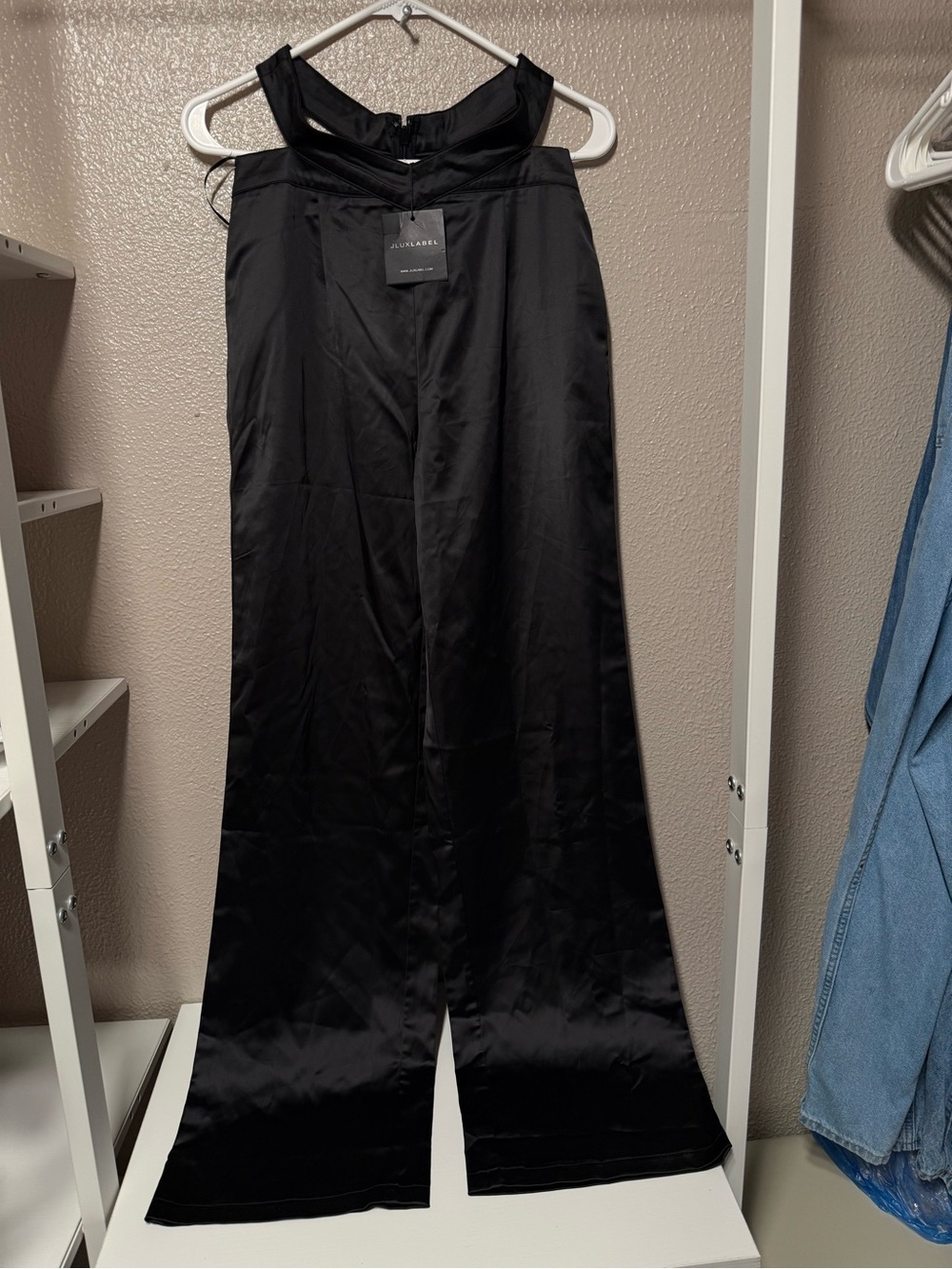 JLUXLABEL Black Satin Wide-Leg Jumpsuit